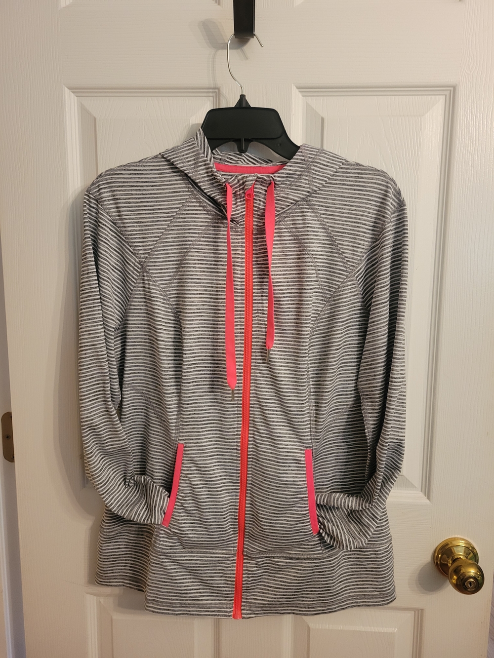 lukka Gray & Hot Pink Striped Zip Hoodie